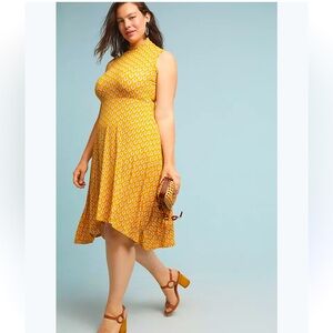Anthropologie Maeve Mustard Pallais Maxi Swing Dress With Pockets Like New 1X